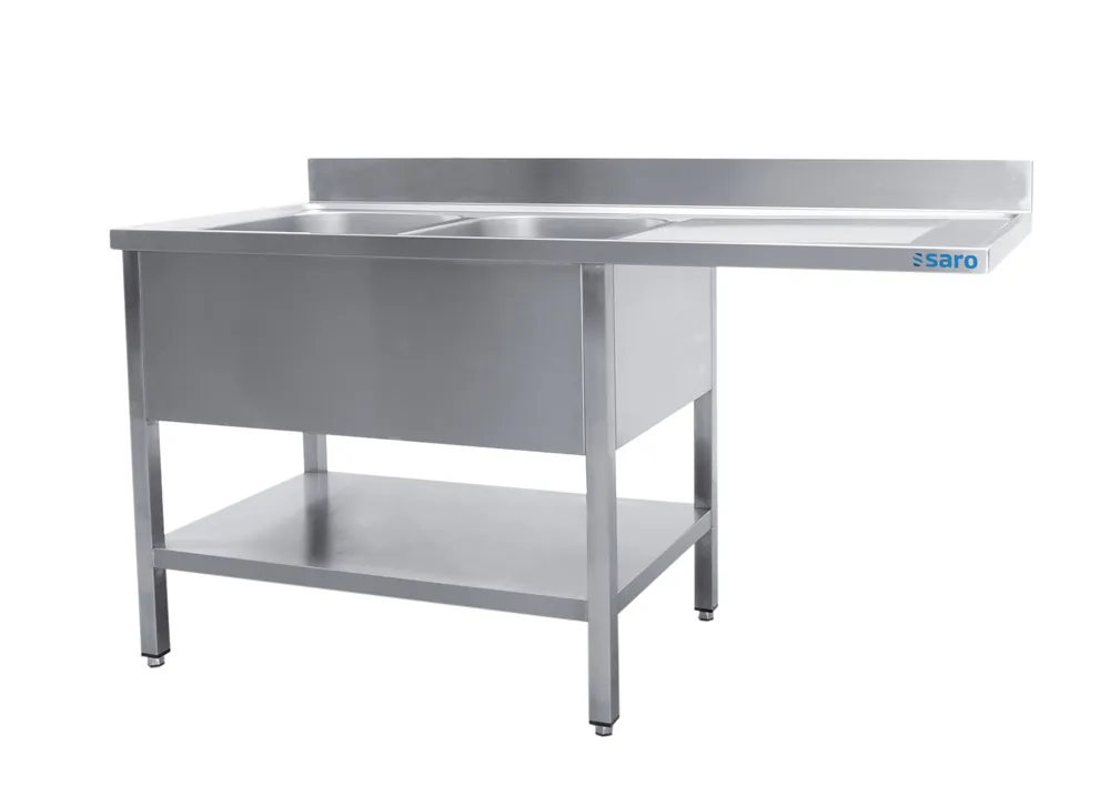 SARO Spoeltafel, 2 wasbakken, links - B 1600 x D 600 mm Betrouwbaar