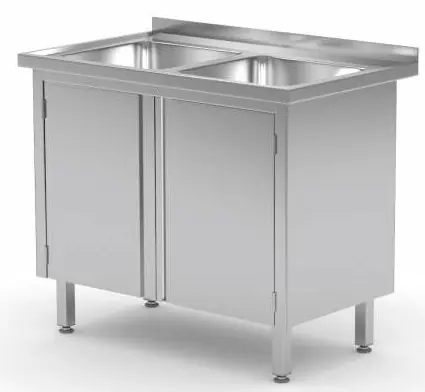 Gratis Retour RVS Spoeltafel 600(b)x600(d)x885(h)mm + 2 Spoelbakken + 2 Klapdeuren