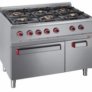 Flitsaanbieding Gasfornuis 6 branders, gasoven GN 2/1, neutrale kast - 1100x700x(h)850/920mm