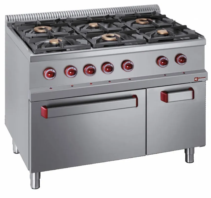 Flitsaanbieding Gasfornuis 6 branders, gasoven GN 2/1, neutrale kast - 1100x700x(h)850/920mm