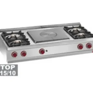 Fornuis 4 branders, centrale doorkookplaat -Top- - 1500x700x(h)250/320mm Nieuw