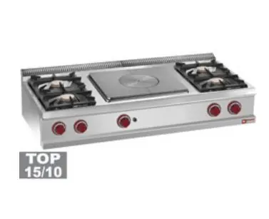 Fornuis 4 branders, centrale doorkookplaat -Top- - 1500x700x(h)250/320mm Nieuw