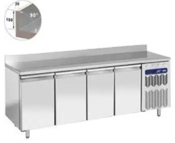 Hoge Kwaliteit Koelwerkbank RVS - 4 Deurs met Spatrand - 2558x800x(h)880/900mm - Robuust