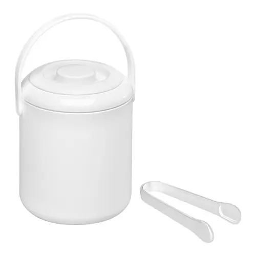 Beste Prijs Ijsblokjesemmer Wit - Dubbelwandig Kunststof - Met Ijsblokjestang - 0,5 Liter - Ø130mm