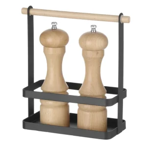 Bestek Caddy Met Houten Greep - Matzwarte Poedercoating - 140x105x(H)190mm Seizoensaanbieding