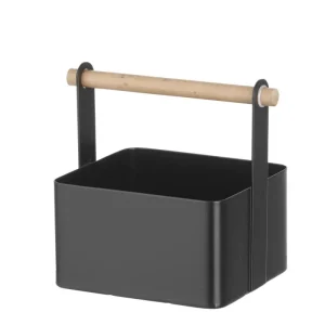 Bestek Caddy Met Houten Greep - Matzwarte Poedercoating - 170x130x(H)160mm Speciale Aanbieding