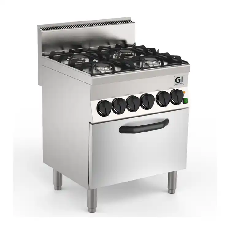 Betaalbaar 650 HP Gasfornuis - 4 Branders + Elektrische Heteluchtoven 19 + 4,2 kW - 700x650x(H)870mm