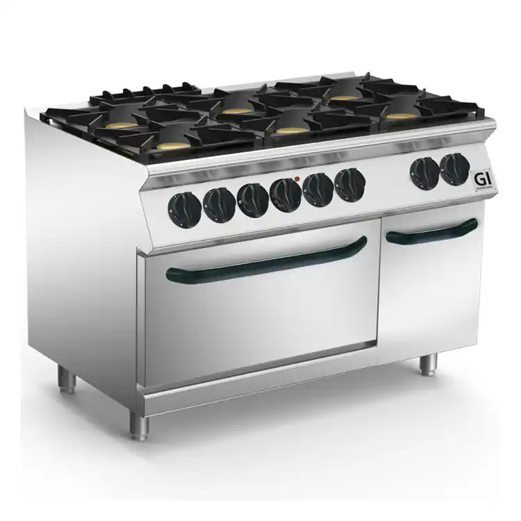 700 HP Gasfornuis 6 Branders Met GN1/1 Elektrische Oven - 6x6 + 1x 4,2 kW - 1200x730x(H)870mm Meest Verkocht
