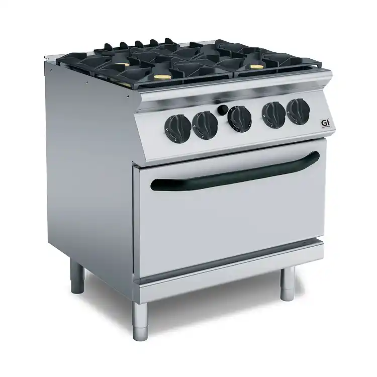 Express Levering 700 HP Gasfornuis 4 Branders Met GN2/1 Gasoven - 4x6 + 1x 8 kW - 800x730x(H)870mm