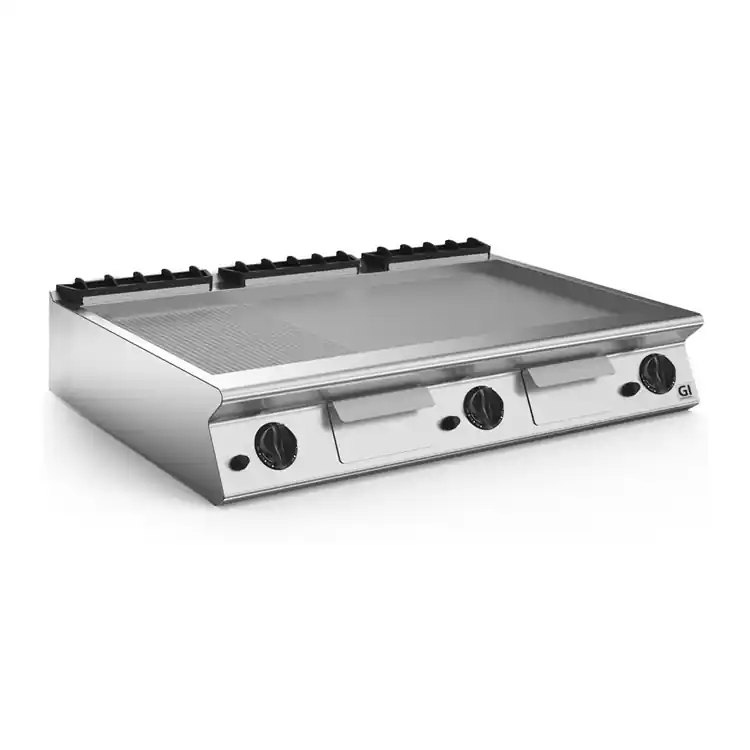 700 HP Gasbakplaat 2/3 Glad 1/3 Geribbelde RVS Plaat - 21 kW - 1200x730x(H)250mm Direct Beschikbaar