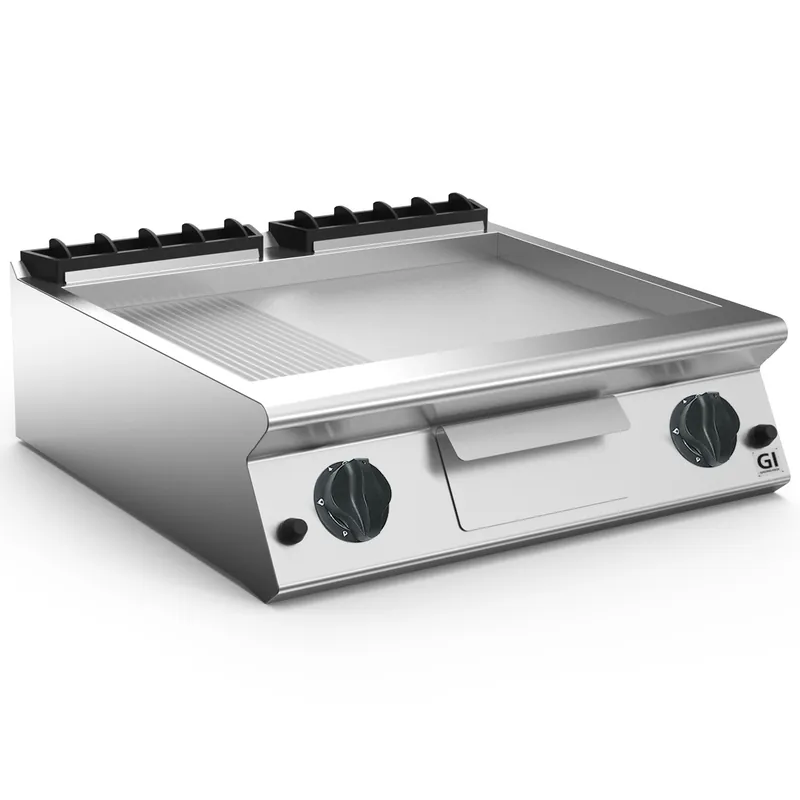 Dagaanbieding 700 HP Gasbakplaat 2/3 Glad 1/3 Geribbelde RVS Plaat - 14 kW - 800x730x(H)250mm