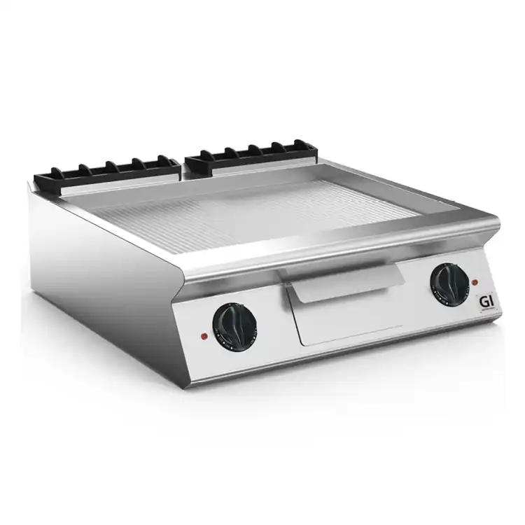 Speciale Aanbieding 700 HP Elektrische Bakplaat Geribbelde RVS Plaat - 10,8 kW - 800x730x(H)250mm