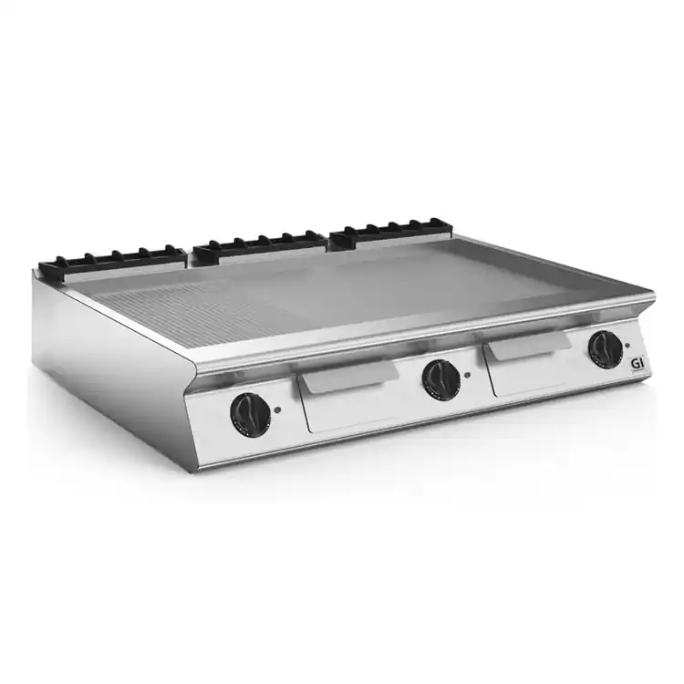 700 HP Elektrische Bak Plaat 2/3 Gladde 1/3 Geribbelde Geslepen Stalen Plaat - 16,2 kW - 1200x730x(H)250mm Exclusieve Aanbieding