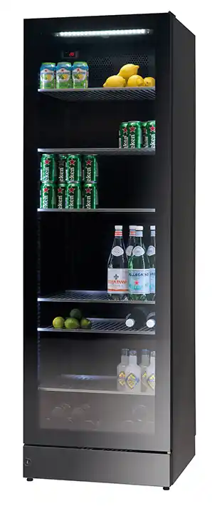 Direct Beschikbaar Koelkast Zwart Met glazen Deur - MG 185 - 344 Liter - 595x595x(H)1850mm