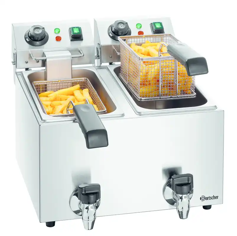 Exclusieve Aanbieding Dubbele Elektrische Friteuse - 2x 4 Liter - Tapkraan - 400x530x(H)340mm