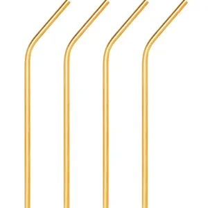 Metalen Rietjes - Gold Plated - 4 Stuks Nieuw