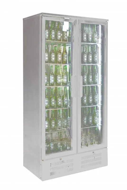 Barkoelkast RVS, 2 Glasdeuren - Hoog Model - 458 Liter - 900x515x1820(h)mm Exclusieve Aanbieding