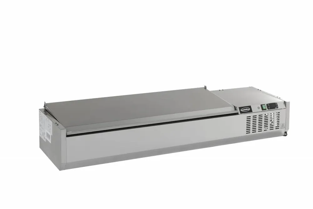 Opzetvitrine RVS Deksel - 5 x 1/4gn - 1200x395x(h)225mm Bestseller