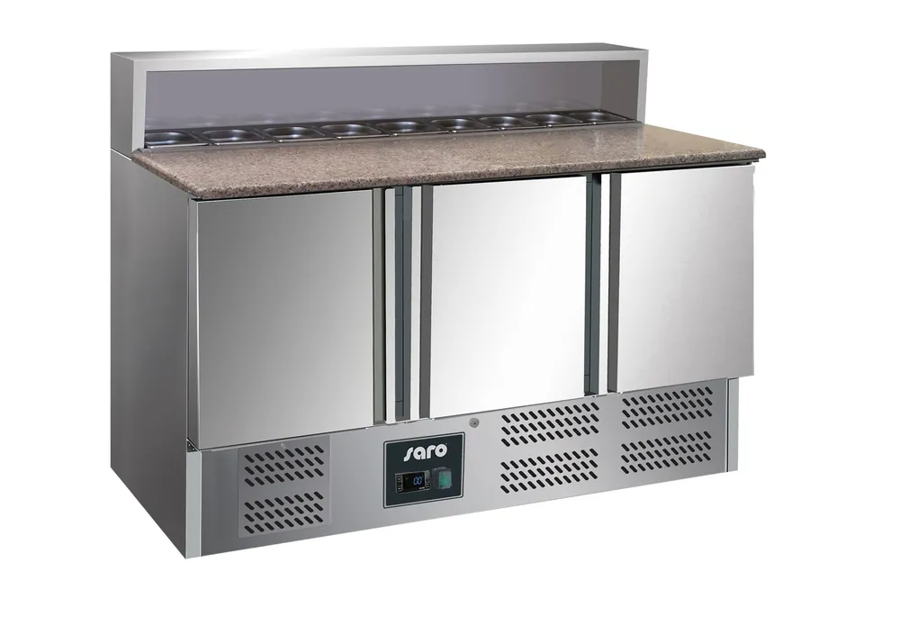 Gereduceerde Prijs Pizzawerkbank - RVS - 3 deurs - 137x70x(h)110cm - Met 8x 1/6 GN