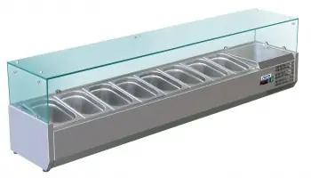 Opzetkoelvitrine met Glas Top - 8x 1/3 GN of 16x 1/6 GN - 180x38x(H)43,5 cm Must-Have
