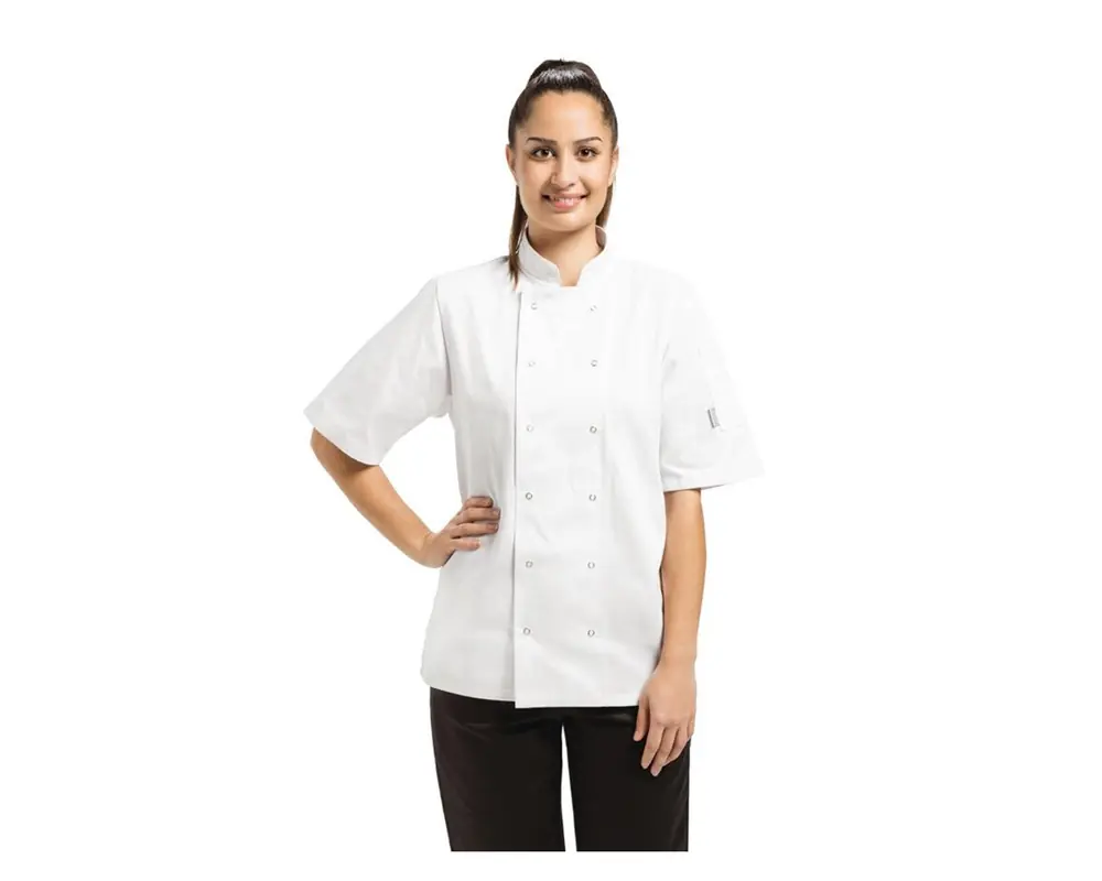 Uitverkoop Koksbuis Vegas met Drukknopen Korte Mouwen Unisex Wit Maat XS