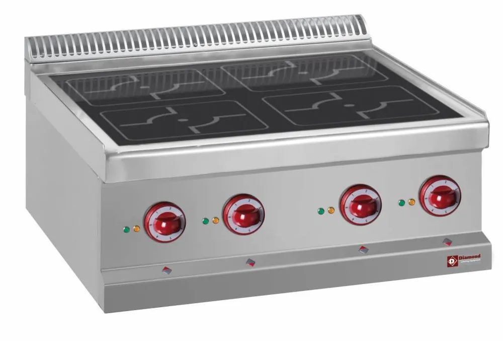 Elektrisch fornuis, 4 inductiezones - Top - - 700x700x(h)250/320mm Laatste Versie