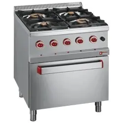 Gasfornuis 4 branders met gasoven GN 2/1 - 700x700x(h)850/920mm Lage Prijs