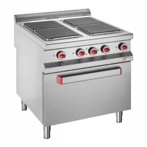 Elektrisch fornuis met 4 vierkante kookplaten op elektrische GN 2/1 oven - 800x900x(h)850/920mm Snelle Levering