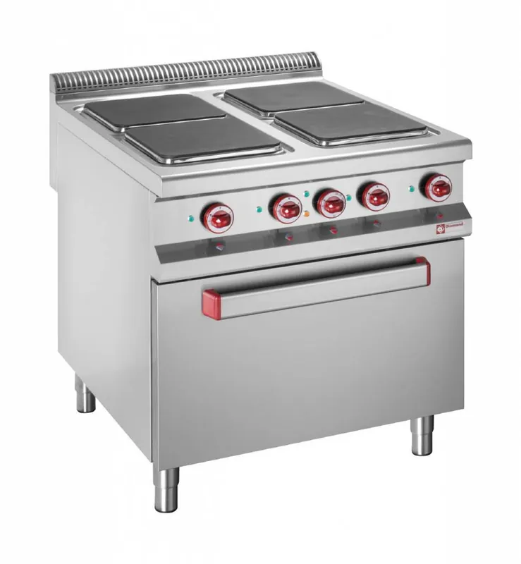 Elektrisch fornuis met 4 vierkante kookplaten op elektrische GN 2/1 oven - 800x900x(h)850/920mm Snelle Levering