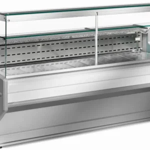 Express Levering Gekoelde vitrinetoonbank met rechte ruit 90°, met reserve - GRIJS/WIT - 2500x800x(h)1220mm
