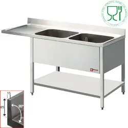 Spoeltafel - 2 Bakken - 1600x700x880-900(h) - Afdruipvlak links - Ruimte Dagaanbieding