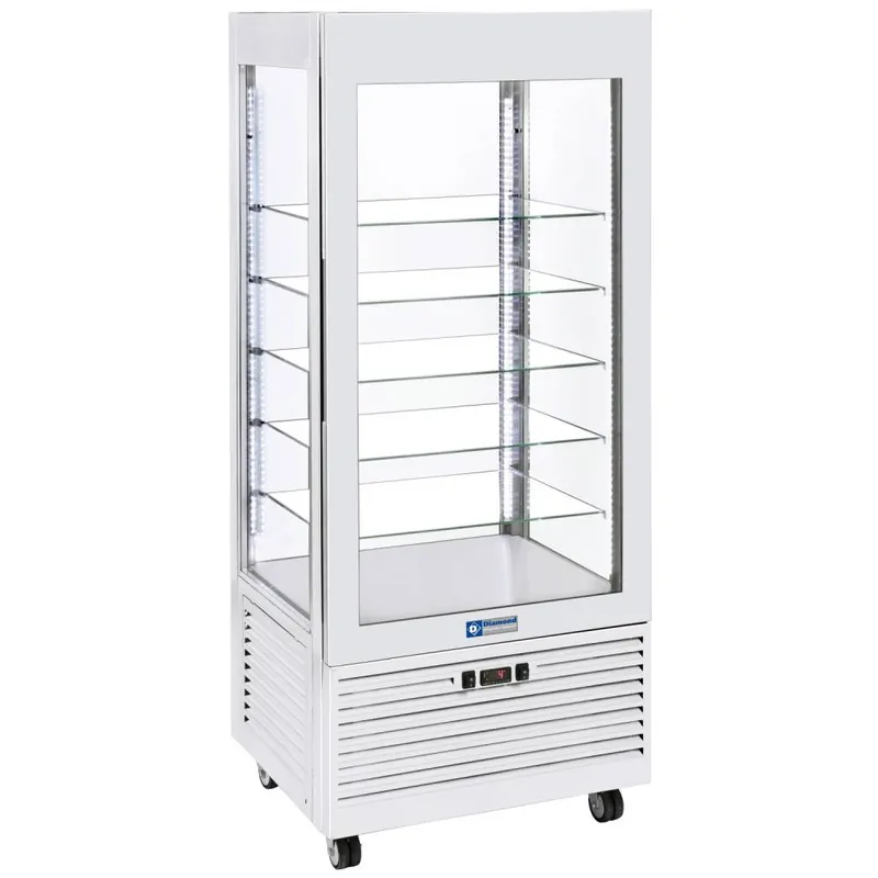 Vitrine 4 zijden T° negatief, 5 niveaus in glas, geventileerd, 480 Lit., WIT - 800x630x(h)1850mm Meest Verkocht
