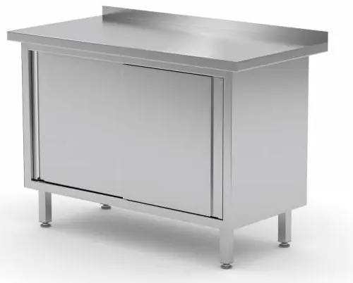 Werktafel RVS + 2 Schuifdeuren + Spatrand HEAVY DUTY 800(b)x700(d)x885(h)mm Bestel Nu