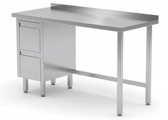 Op = Op Werktafel RVS + Ladeblok (links) 2 laden + Spatrand HEAVY DUTY 800(b)x700(d)x885(h)mm