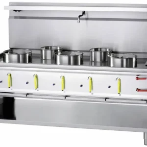 Gas Wok Fornuis 5 branders met watergordijn - 3 x 23kw + 2 x 11kw Goedkoop