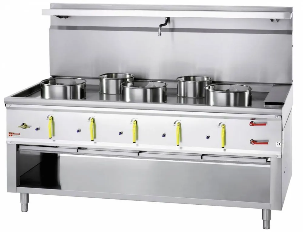 Gas Wok Fornuis 5 branders met watergordijn - 3 x 23kw + 2 x 11kw Goedkoop