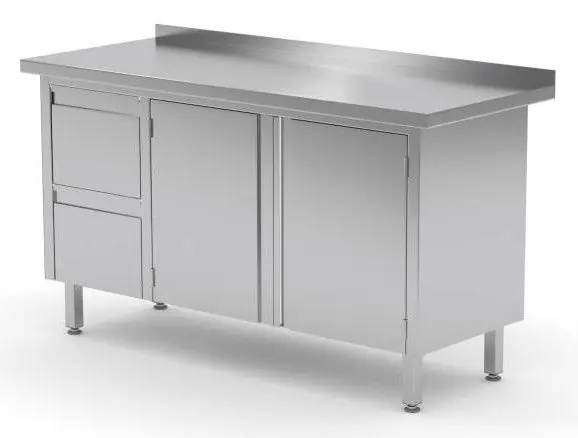 Werkkast RVS + 2 lades (links) + 2 Klapdeuren + Spatrand 1100(b)x600(d)x885(h)mm Veilige Betaling