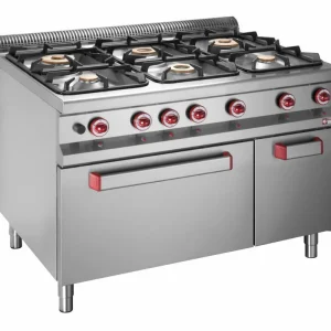 Gasfornuis met 6 branders op gasoven GN 2/1 en neutrale kast GN 1/1 - 1200x900x(h)850/920mm Meest Verkocht