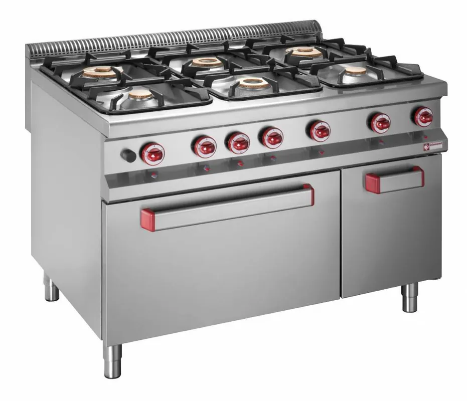 Gasfornuis met 6 branders op gasoven GN 2/1 en neutrale kast GN 1/1 - 1200x900x(h)850/920mm Meest Verkocht