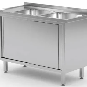 Spoeltafel RVS 1100(b)x700(d)x885(h)mm + 2 Spoelbakken rechts + 2 Schuifdeuren Shop Nu