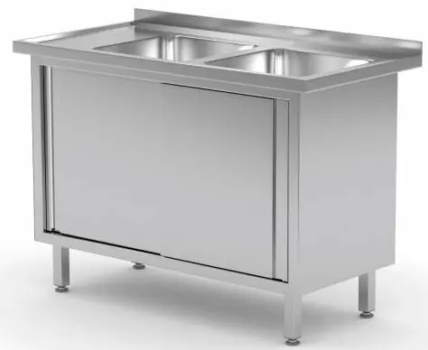 Spoeltafel RVS 1100(b)x700(d)x885(h)mm + 2 Spoelbakken rechts + 2 Schuifdeuren Shop Nu