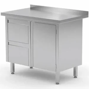 Werkkast RVS + Ladeblok (links) 2 lades + Klapdeur + Spatrand 800(b)x600(d)x885(h)mm Must-Have