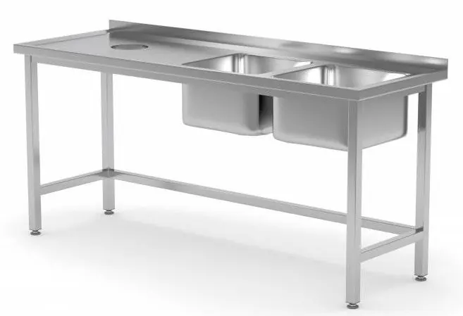 Laatste Kans Spoeltafel 1500(b)x700(d)x885(h)mm + 2 Spoelbakken XXL (rechts) 500x400x250(h) + Gat