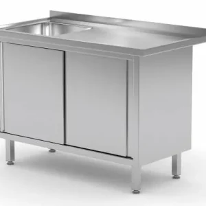 Goedkoop Werkkast 800(b)x600(d)x885(h)mm + Spoelbak (links) 400x400x(h)250 + 2 Schuifdeuren Heavy Duty