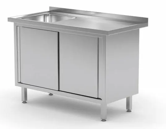Goedkoop Werkkast 800(b)x600(d)x885(h)mm + Spoelbak (links) 400x400x(h)250 + 2 Schuifdeuren Heavy Duty