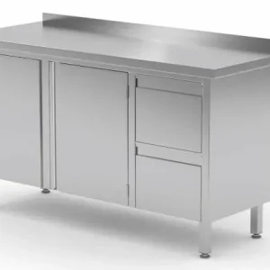 Tijdelijk Beschikbaar Werkkast RVS + 2 lades (rechts) + 2 Klapdeuren + Spatrand 1100(b)x600(d)x885(h)mm