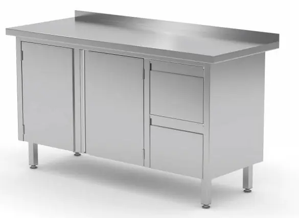 Tijdelijk Beschikbaar Werkkast RVS + 2 lades (rechts) + 2 Klapdeuren + Spatrand 1100(b)x600(d)x885(h)mm
