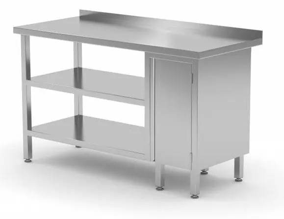 Werktafel RVS + 1 Klapdeur + Dubbel Bodemschap + Spatrand 800(b)x700(d)x885(h)mm Exclusieve Aanbieding