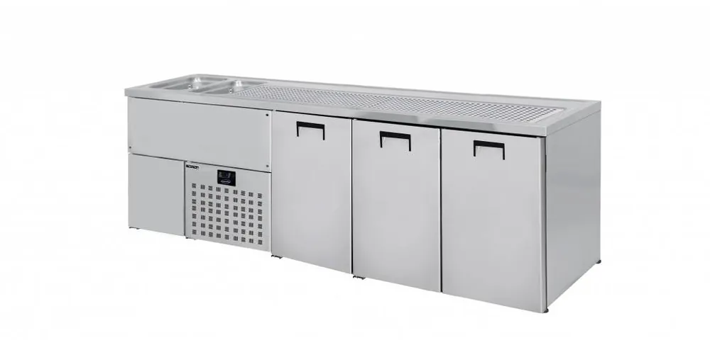 Bierkoeler 3 Deurs - Dubbele Spoelbak (300x500mm) Rechts - 2500x700x(H)960mm Premium