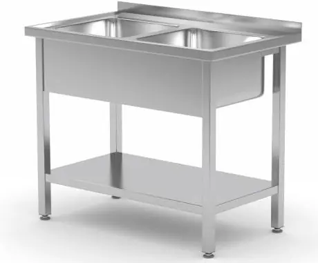 Alleen Vandaag RVS Spoeltafel + 2 Spoelbakken XXL van 500x400x250(h) + Bodemschap - (b)1000mm - 700mm(d)